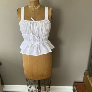 Sim & Sam Milkmaid Babydoll Cottagecore White Cotton Peplum Top L